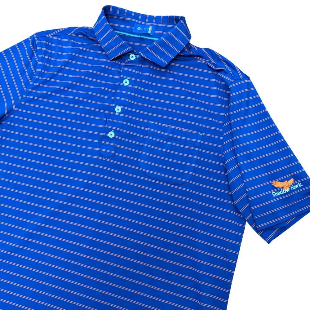 Stitch Golf Polo Shirt Mens M/L Blue Orange Striped Shadow Hawk Performance Top